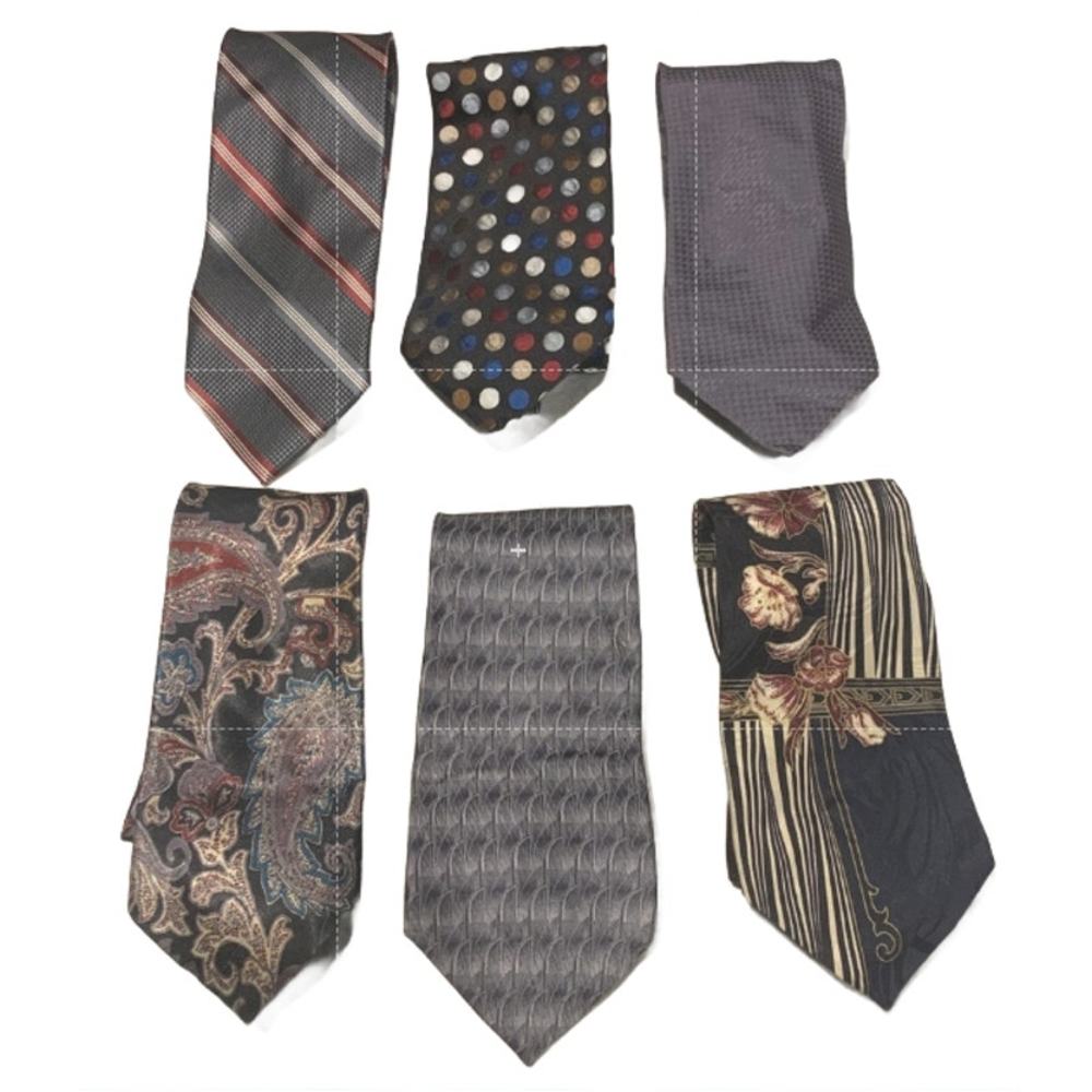 Lot of 6 Black Gray Silver Polka Dot Geometric Vintage and Newer Mens Neck Ties